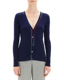 Theory Embroidered V-Neck Wool Cardigan at Neiman Marcus